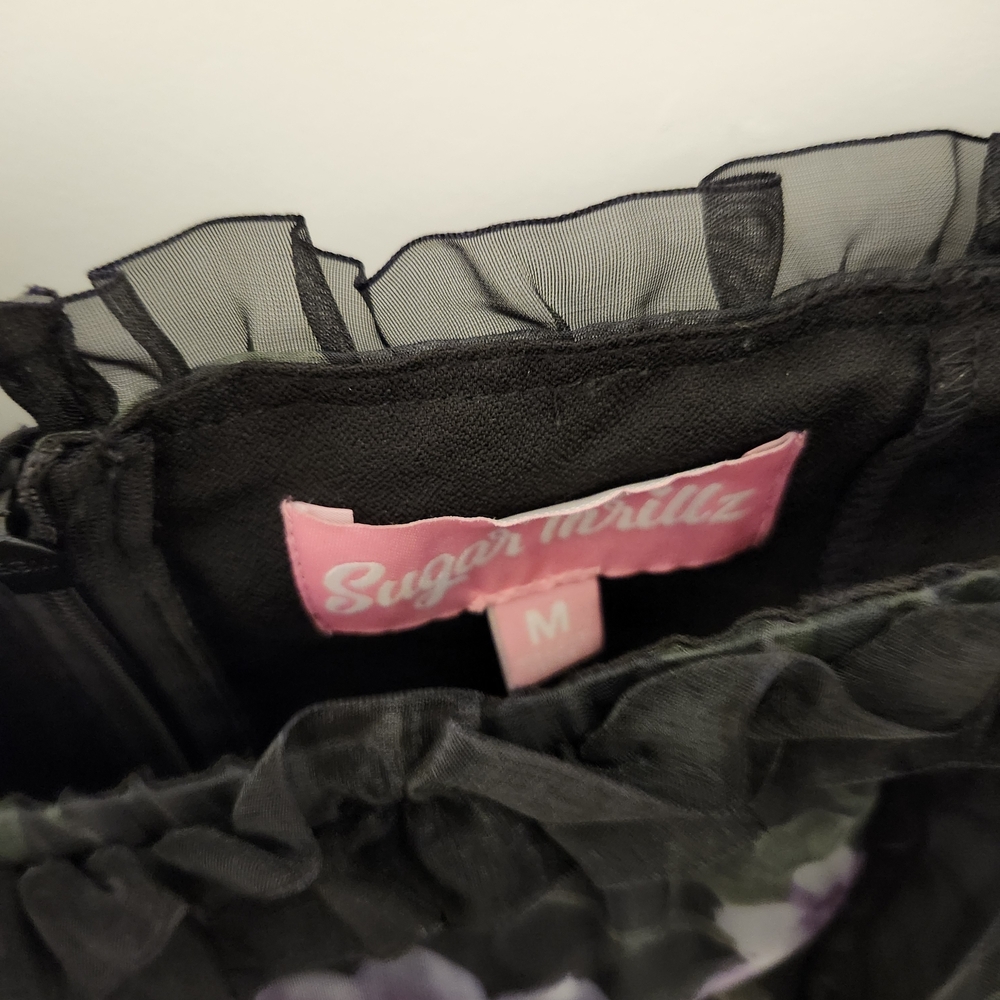 Sugar Thrillz Black Sheer Dress With Pink Flowers - Picture 4 of 5